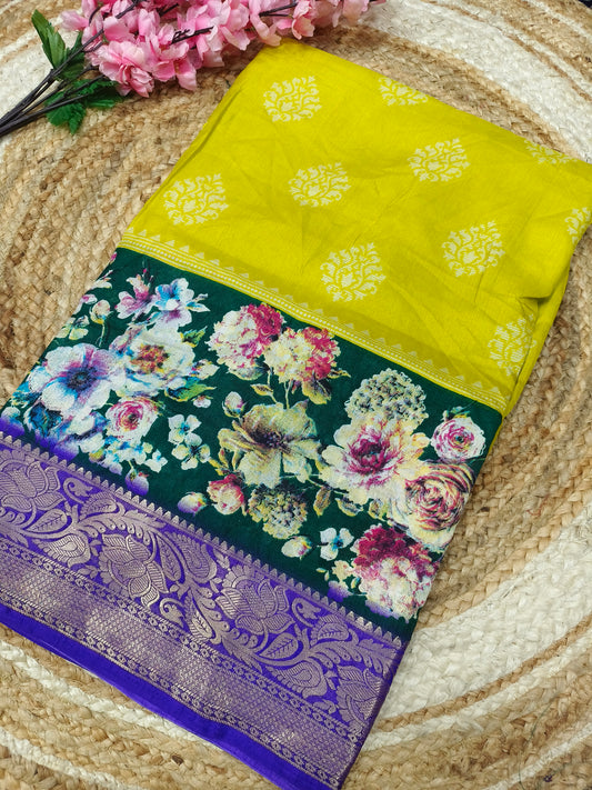 Yellow with green  Binny silk saree