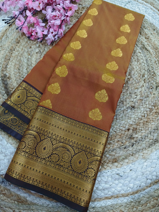 Yellow with blue Elegant  soft semi kanjivaram silk saree