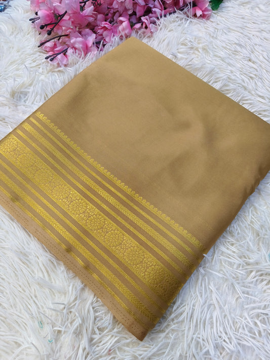 Beige semi Mysore crepe silk saree
