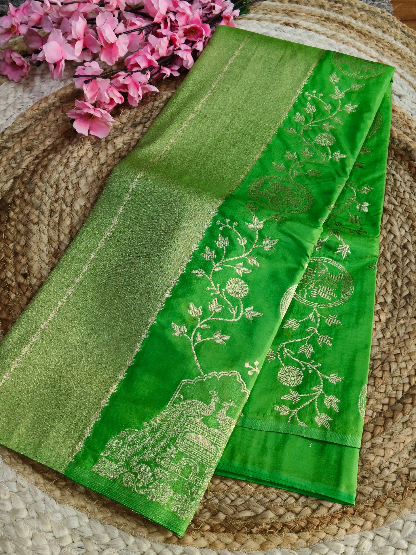 Leaf Green Viscose silk saree