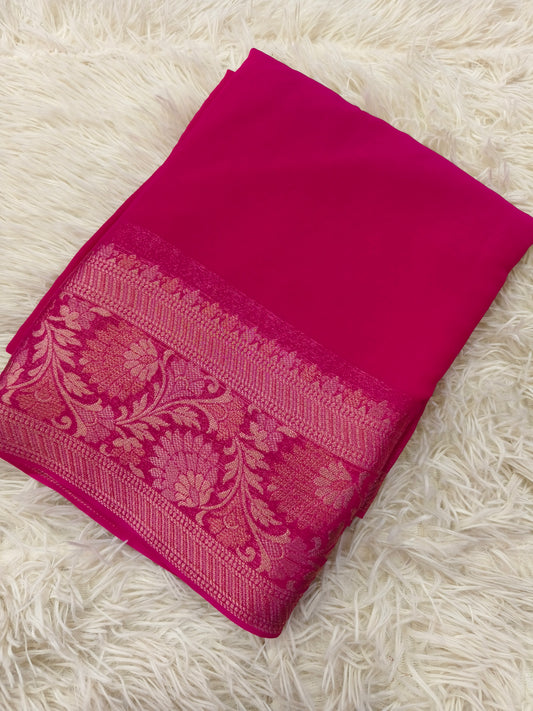Pink Georgette Silk Saree