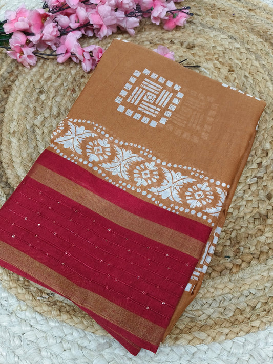 Light Orange with red sequence saree