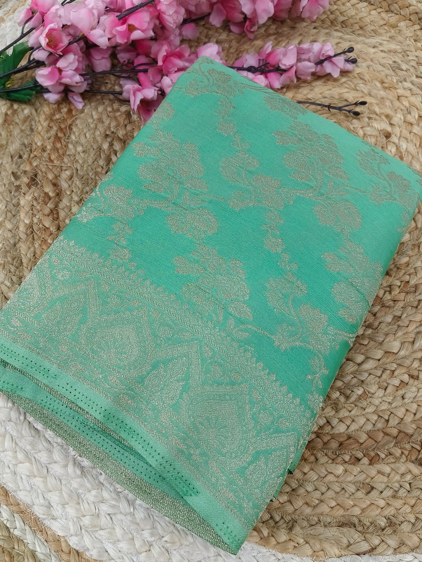 Mint Green Kadhi Georgette silk saree