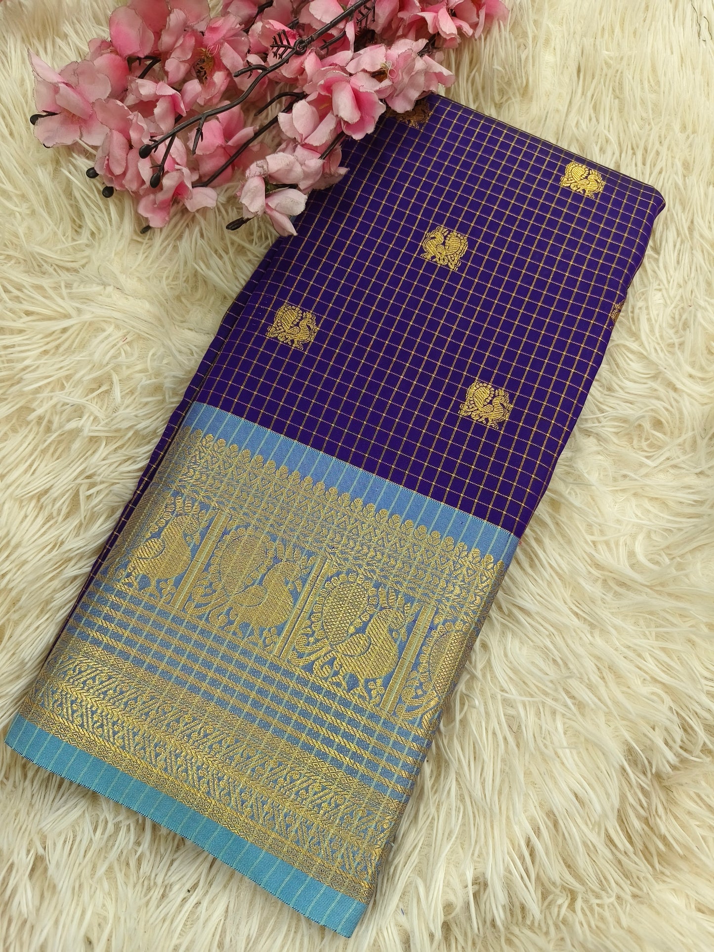 Purple with Blue semi silk saree