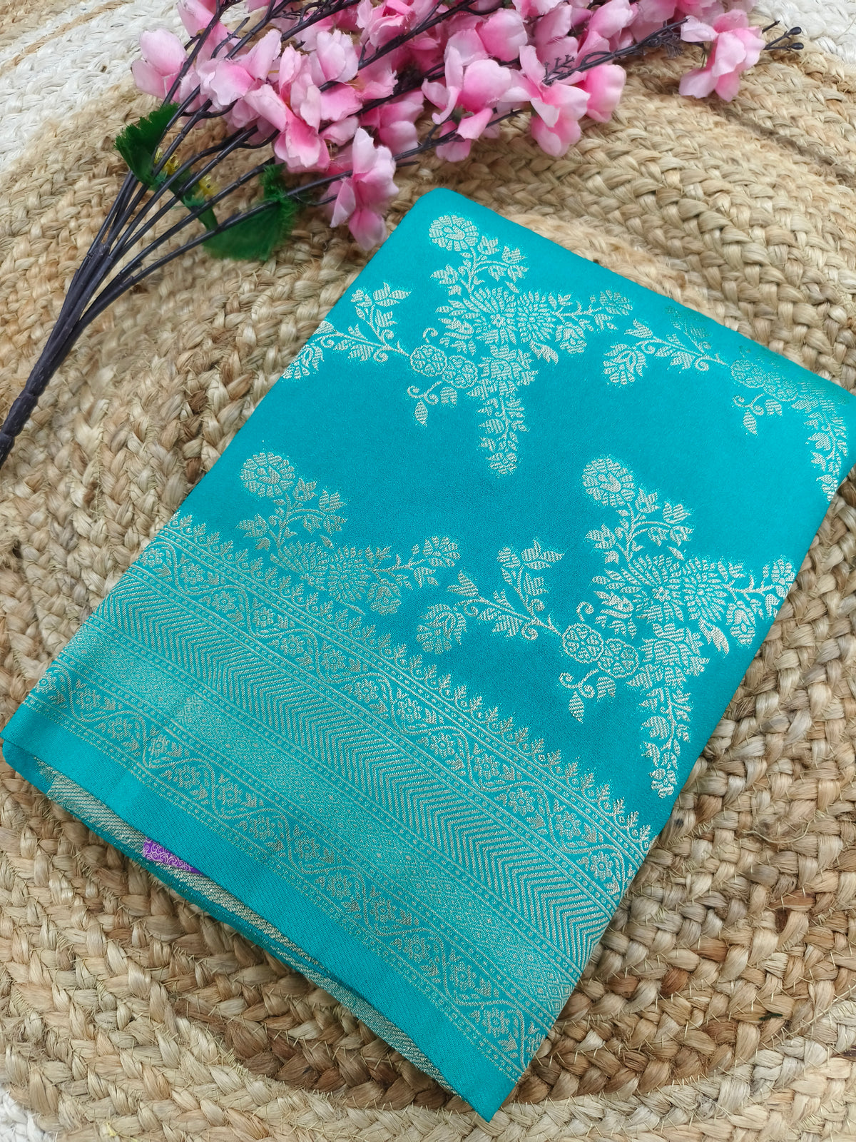 Aqua blue Georgette silk saree