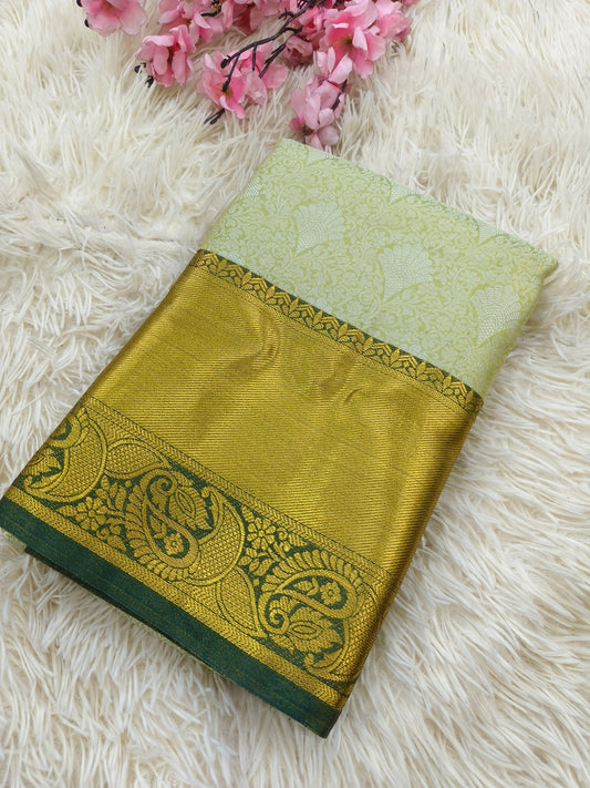 Light Green with Bottle green  soft silk saree