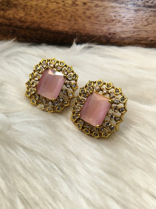 Pink stone gold plated stud