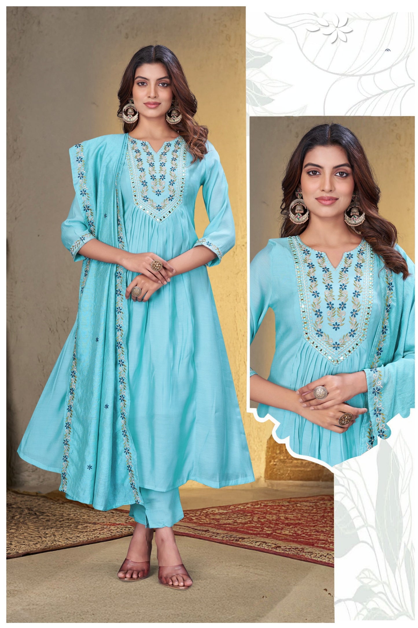 Sky Blue Elegant Aline designer suits