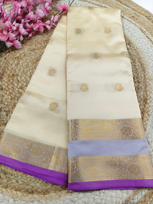 Cream Semi kanchi silk saree