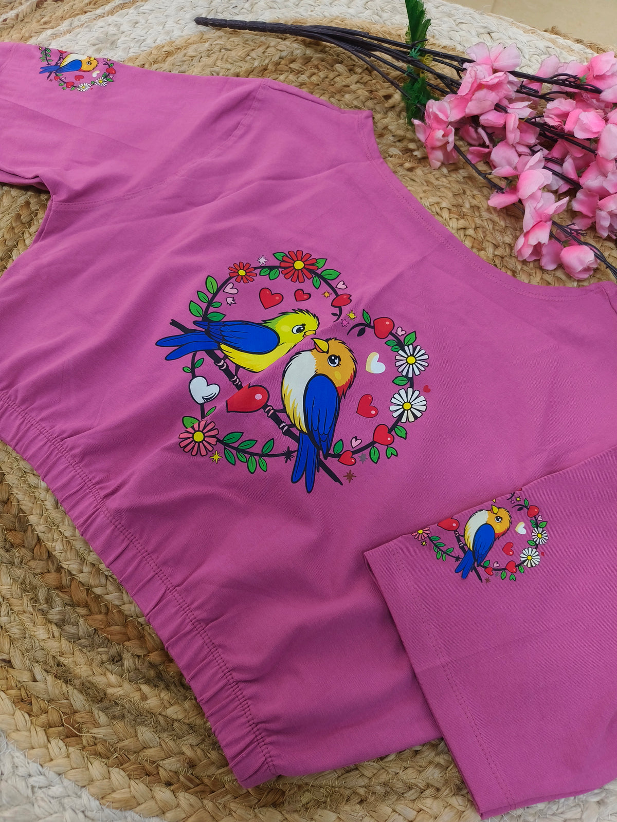 Onion Pink Stretchable blouse with unique printed design