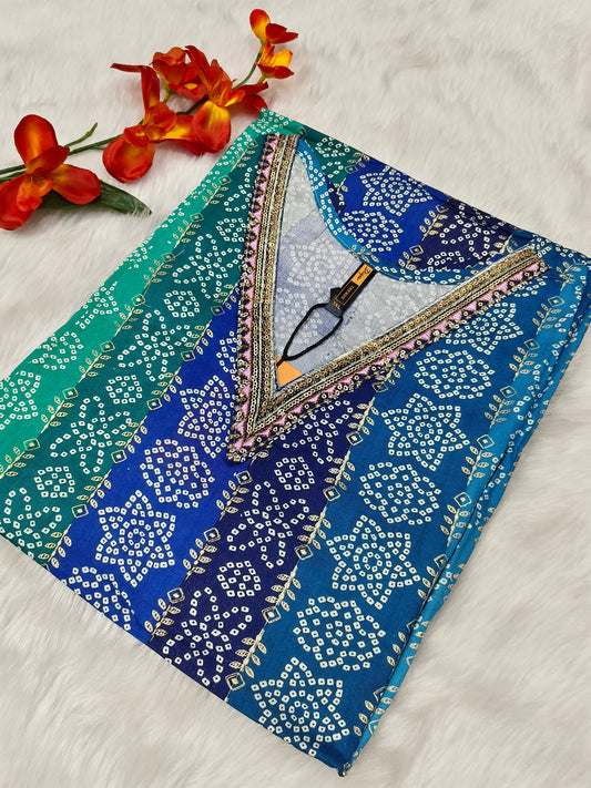 Blue Designer Rayon Kurti