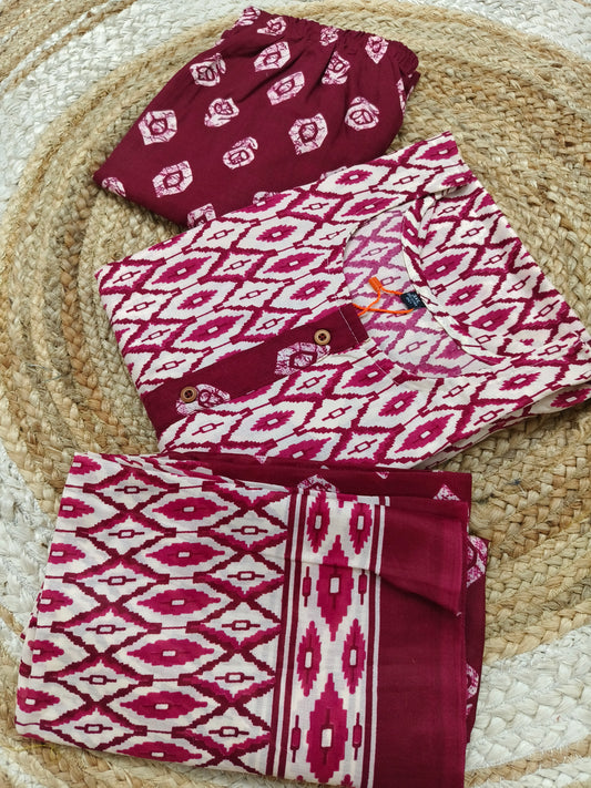 Maroon Cotton sets with duppatta