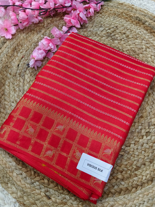 Red viscous silk saree