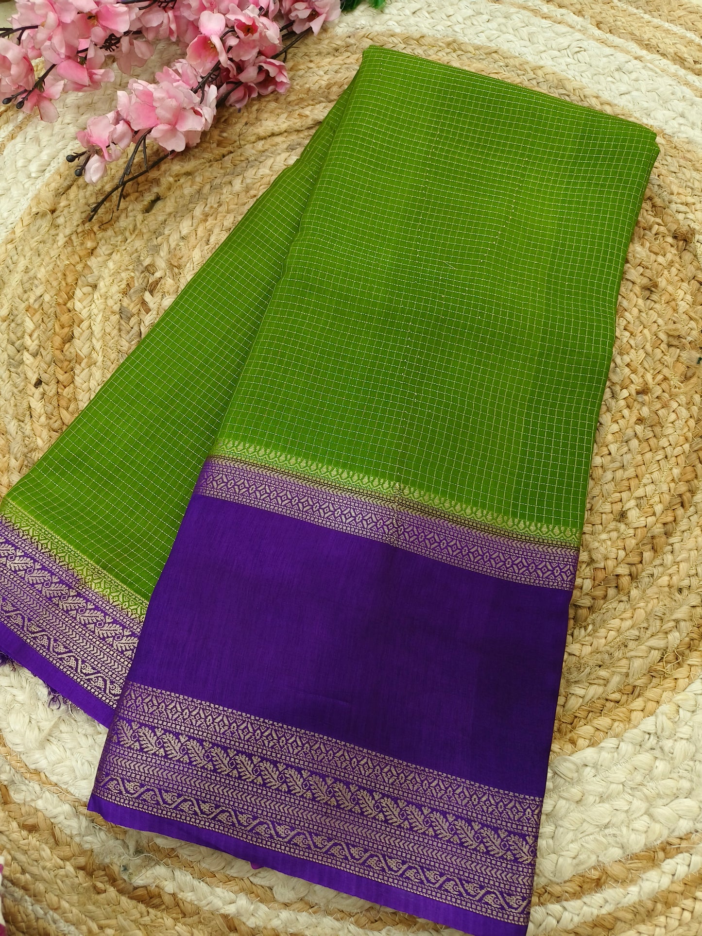 Parrot green with Purple viscose silk saree