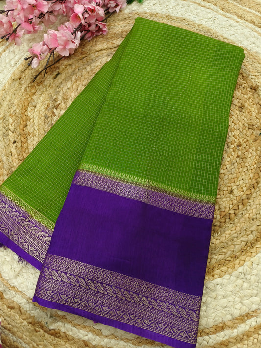 Parrot green with Purple viscose silk saree