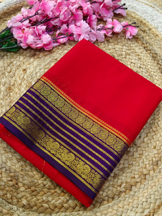 Rde With Purple semi Mysore crepe silk saree