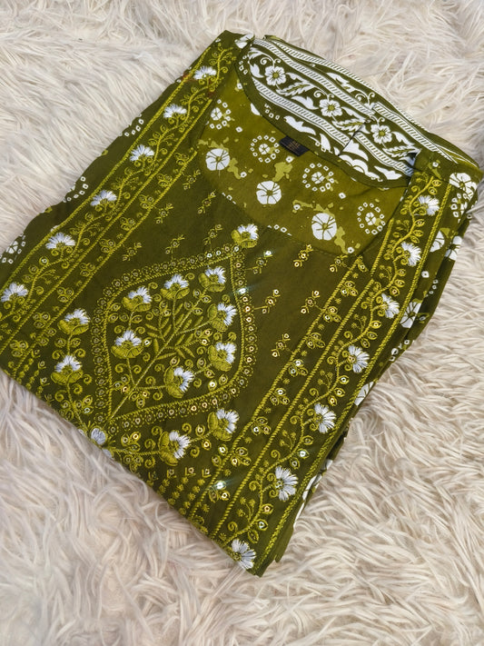 Olive Green Cotton Anarkali Top