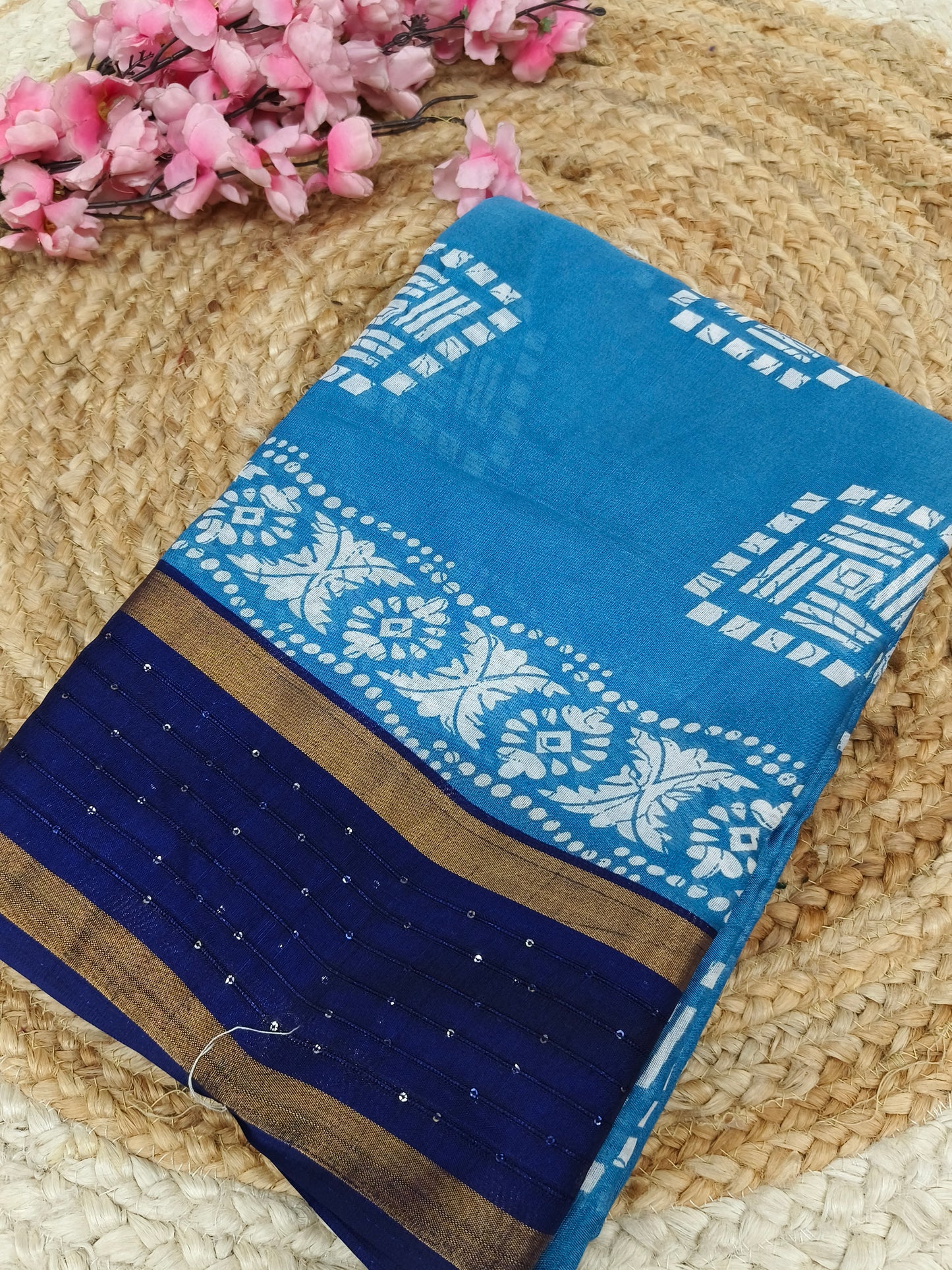 Blue with navy blue sequence saree