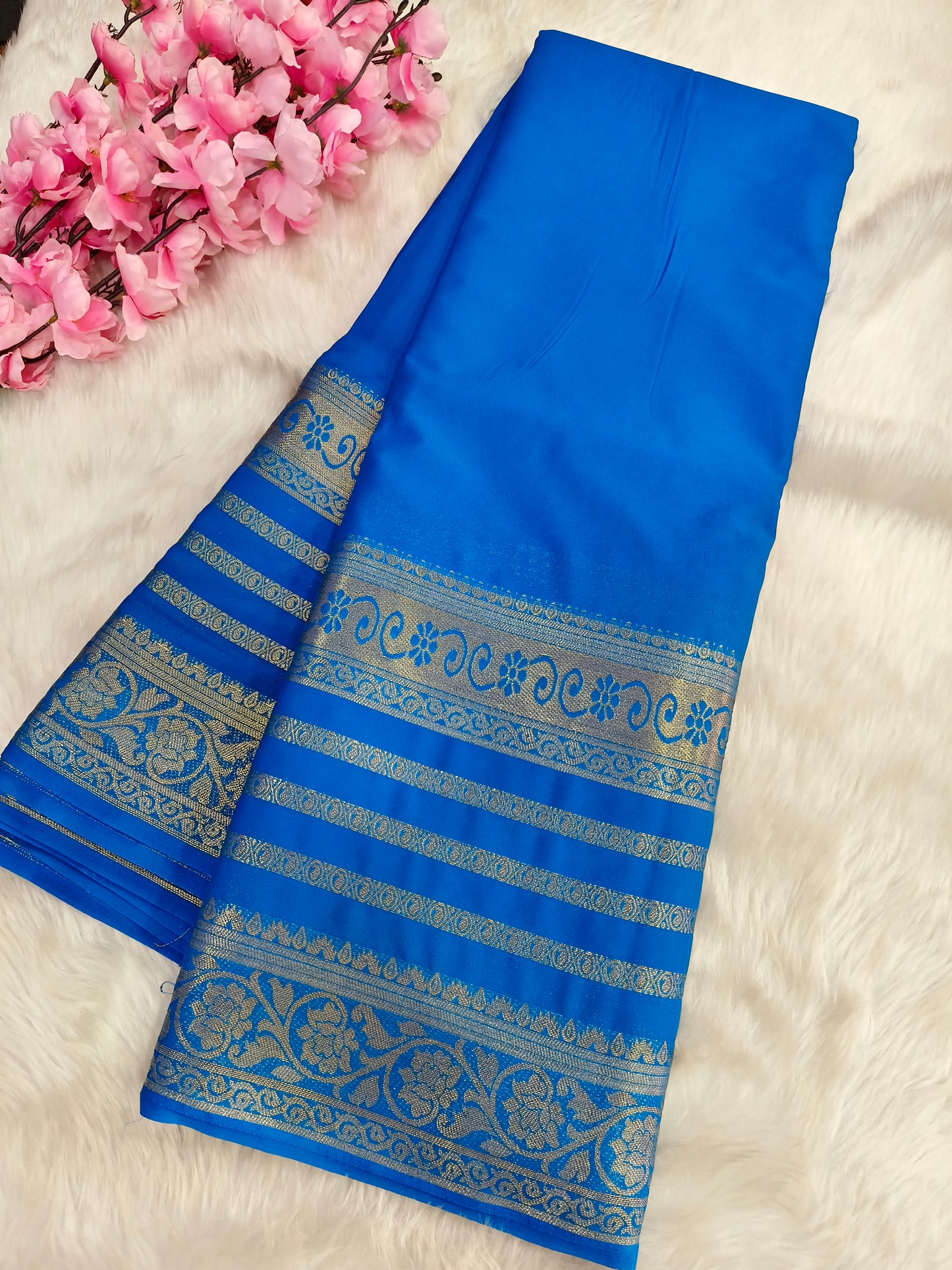 Blue semi Mysore crepe silk saree