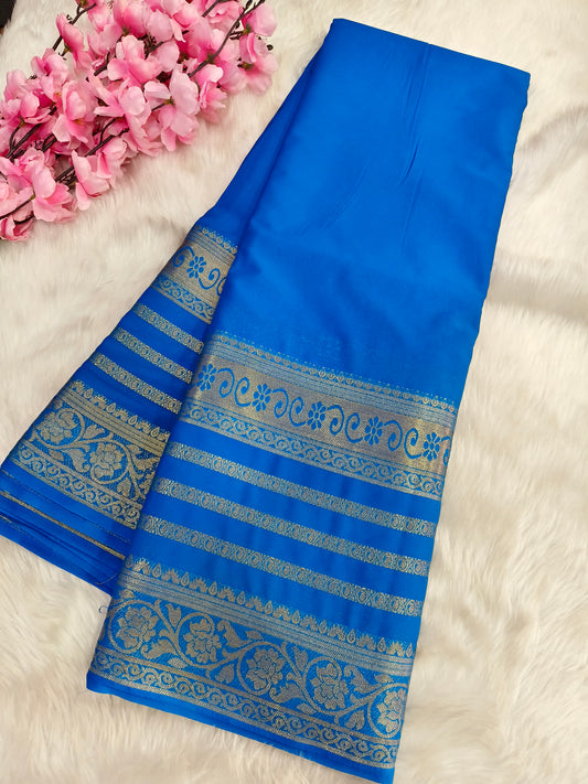 Blue semi Mysore crepe silk saree