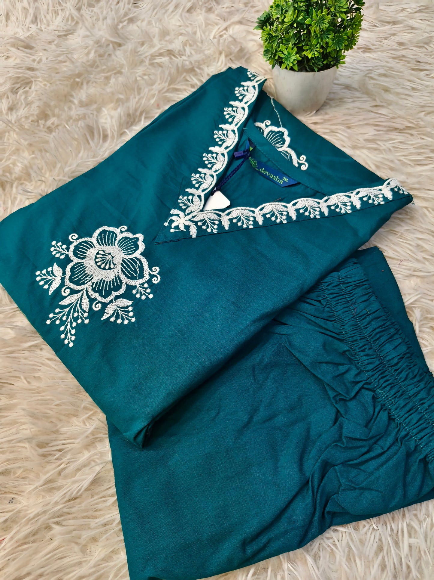 Peacock blue pure cotton two piece sets