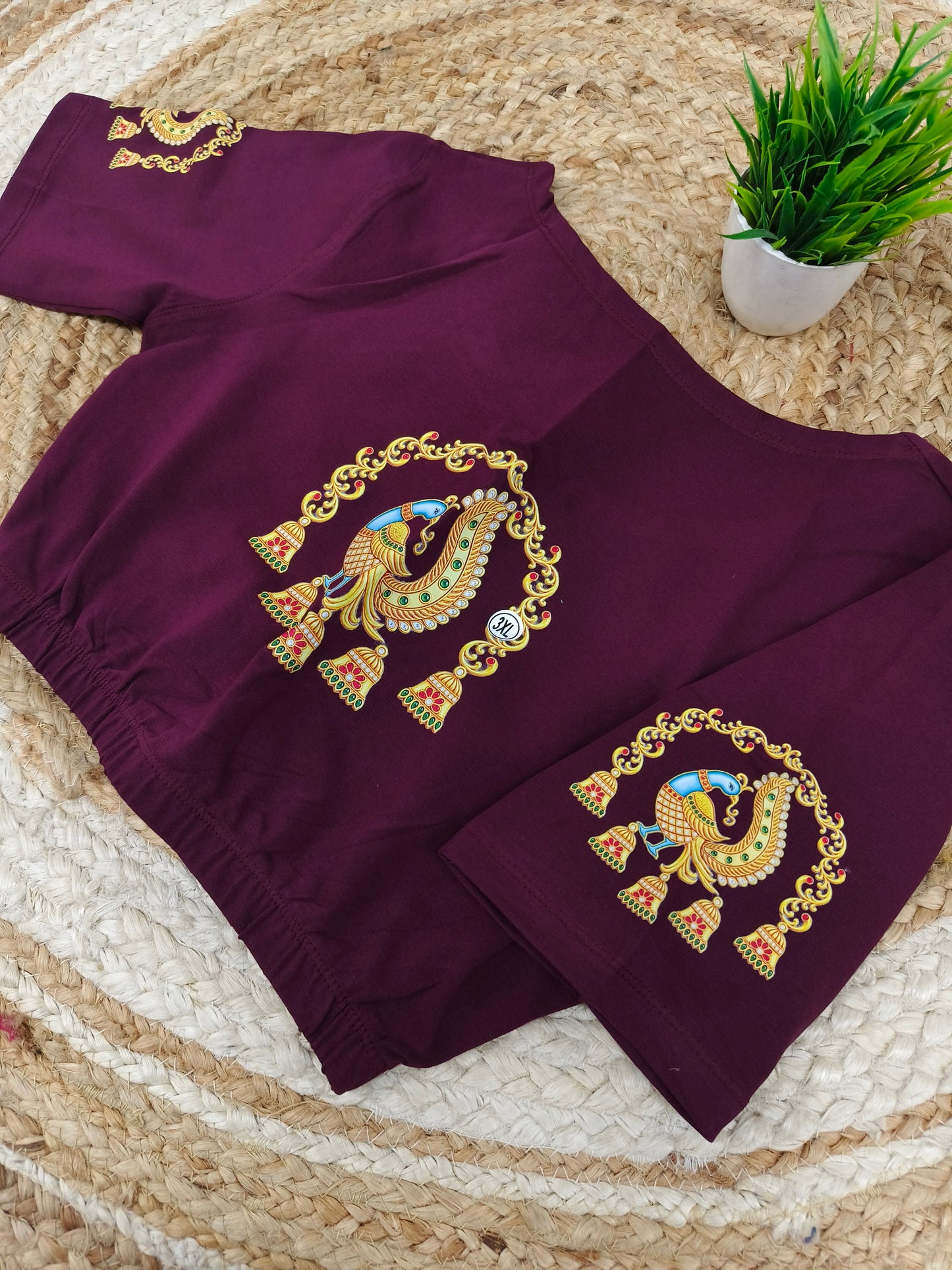 Wine Stretchable blouse with unique printed design