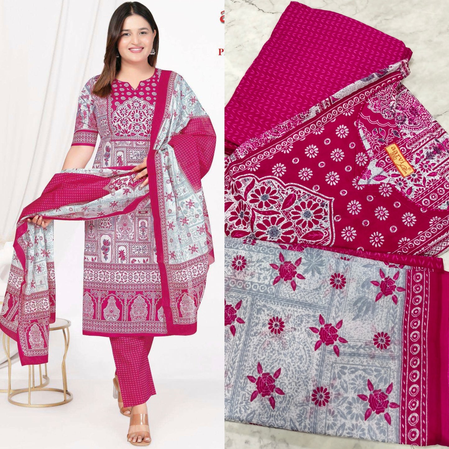 Pink With White Aarvi Pure Cotton Suit