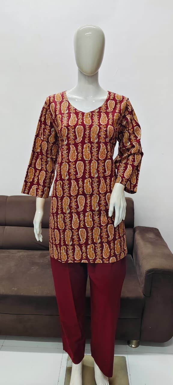 Maroon pure cotton kurta