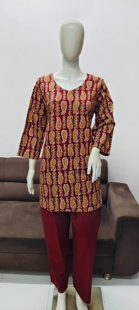 Maroon pure cotton kurta