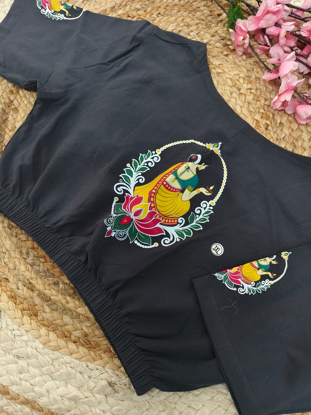 Black Stretchable blouse with unique printed design