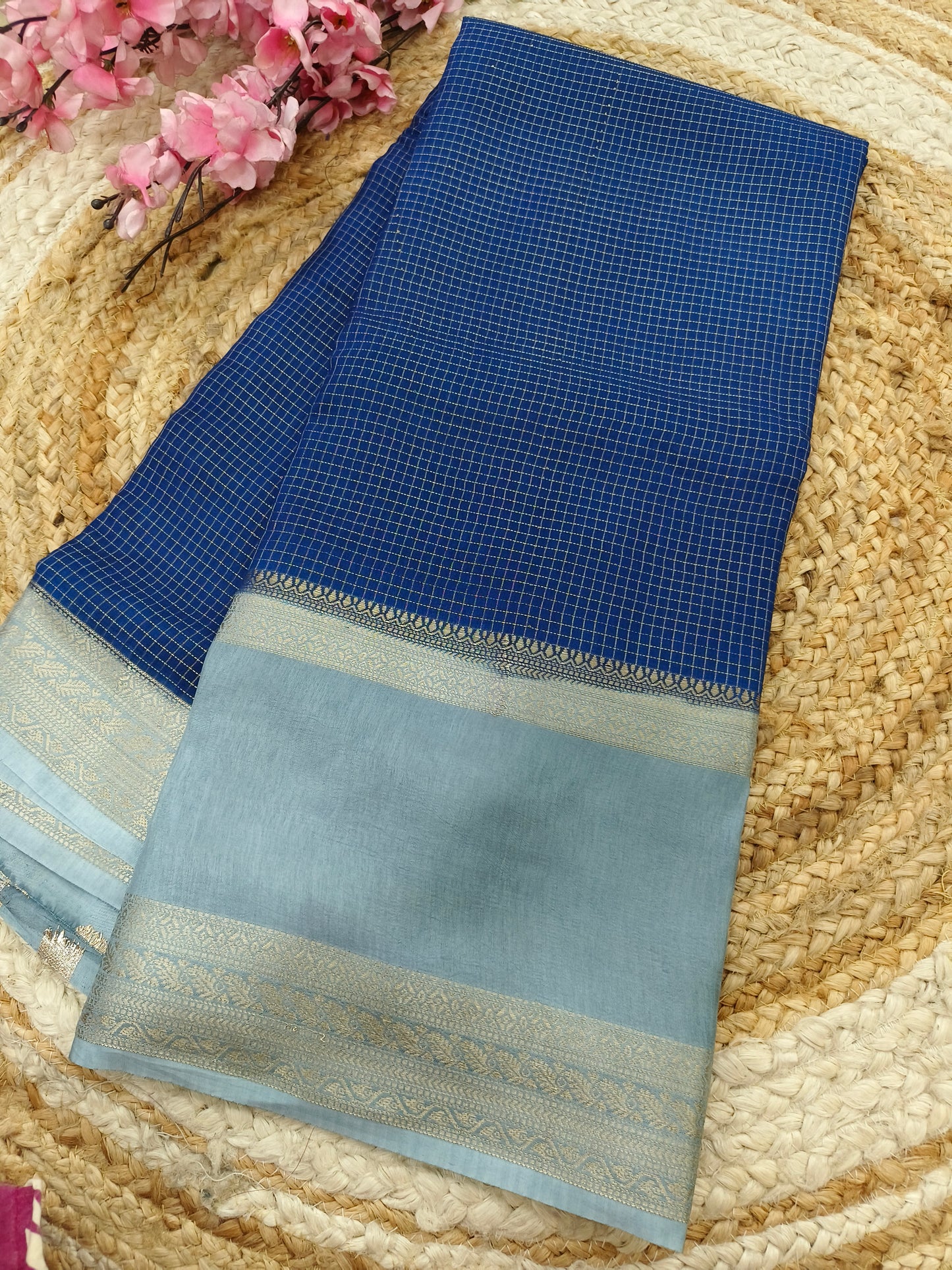 Peacock blue with light blue viscose silk saree