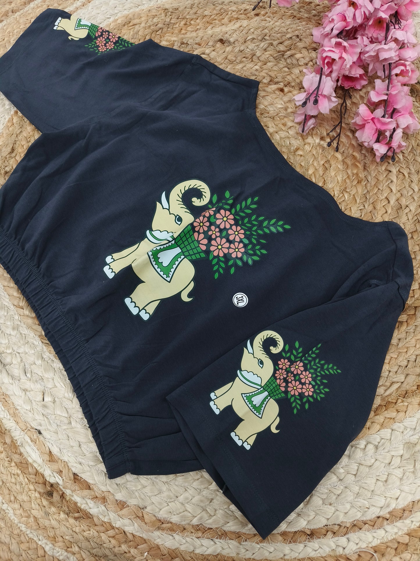 Elephant Grey Stretchable blouse with unique printed design