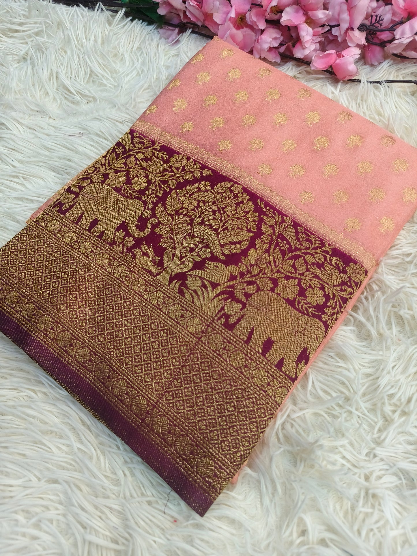 Cream with maroon Banarasi georgette silk saree