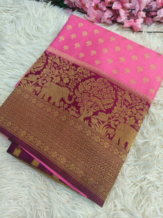 Rose Pink with maroon Banarasi georgette silk saree