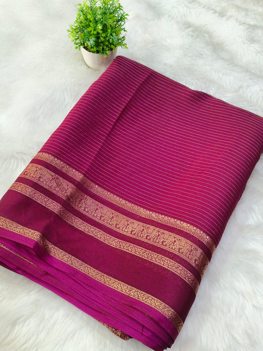 Wine Soft chinon silk saree