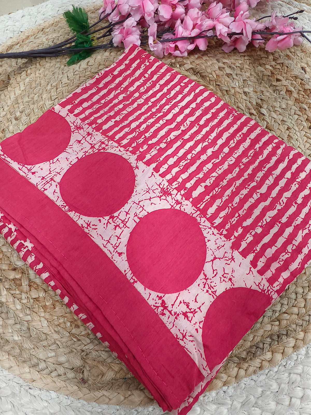 Rani Pink Batik Printed Cotton Saree