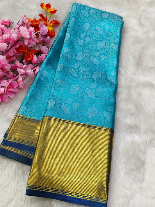 Blue Celebrity inspired soft golden tissue saree