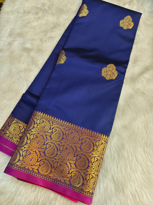 Navy Blue Semi kanchi silk saree