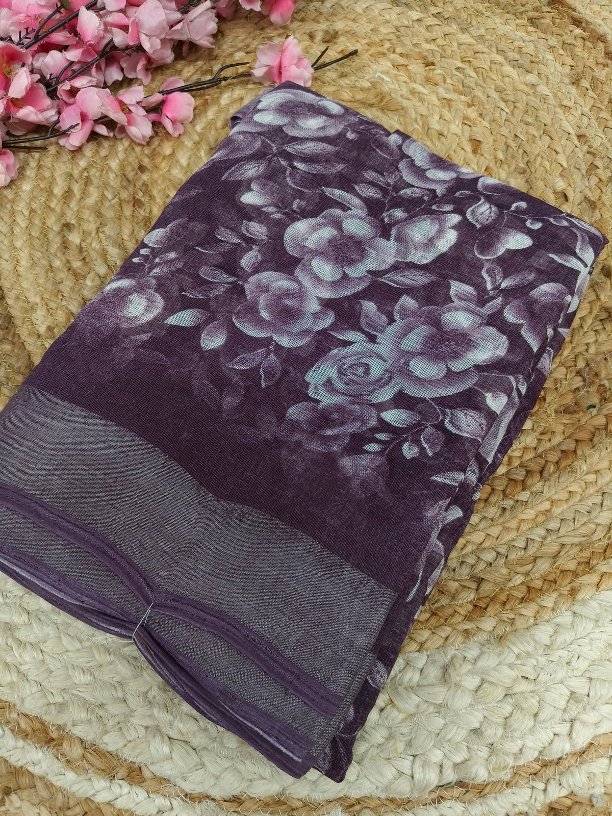 Wine  Lenin Cotton saree