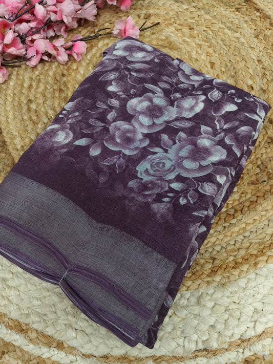 Wine  Lenin Cotton saree