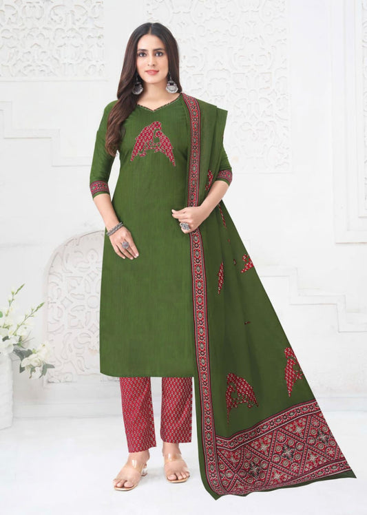 Green With Pink Aarvi pure cotton suit