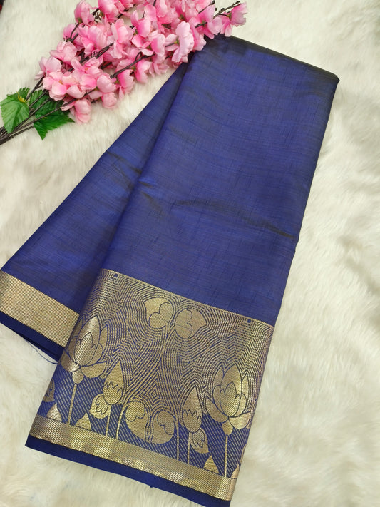 Navy Blue Tussar silk saree