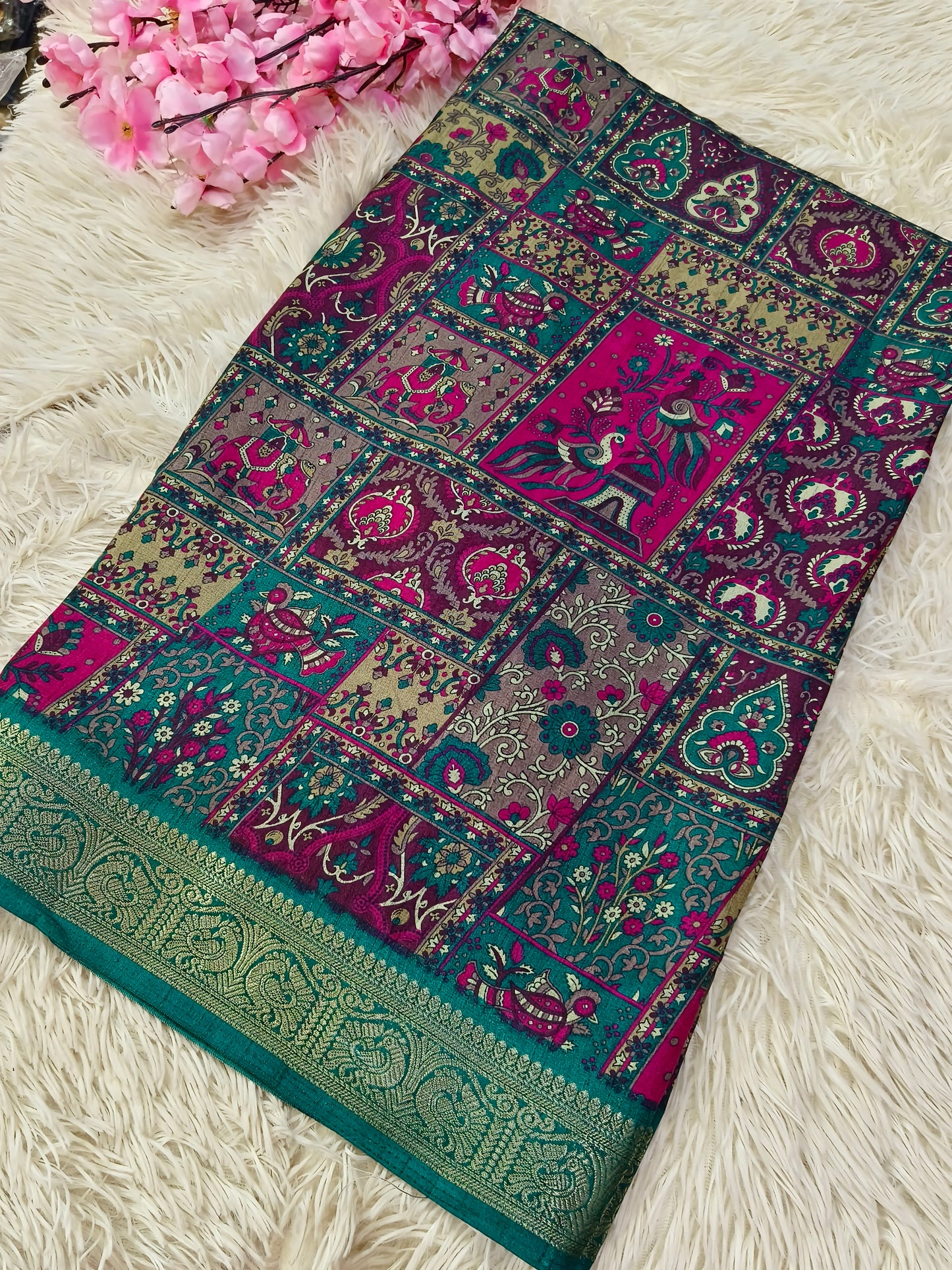 Blue Kalamkari Fusion silk saree