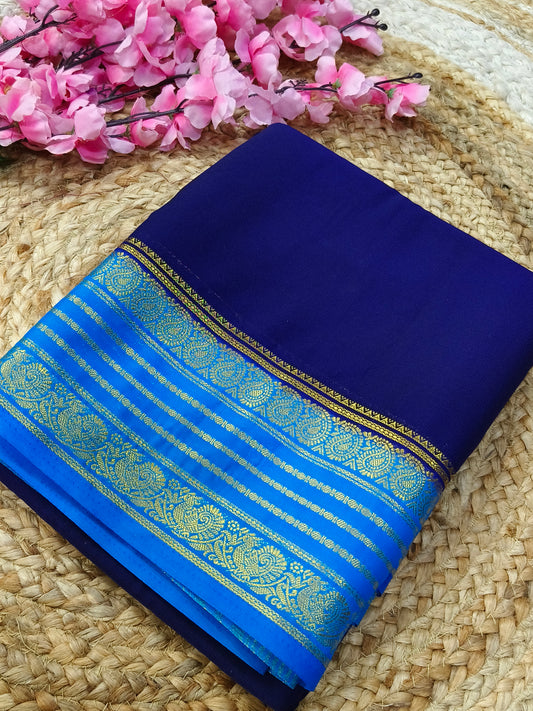 Navy Blue With Blue semi Mysore crepe silk saree