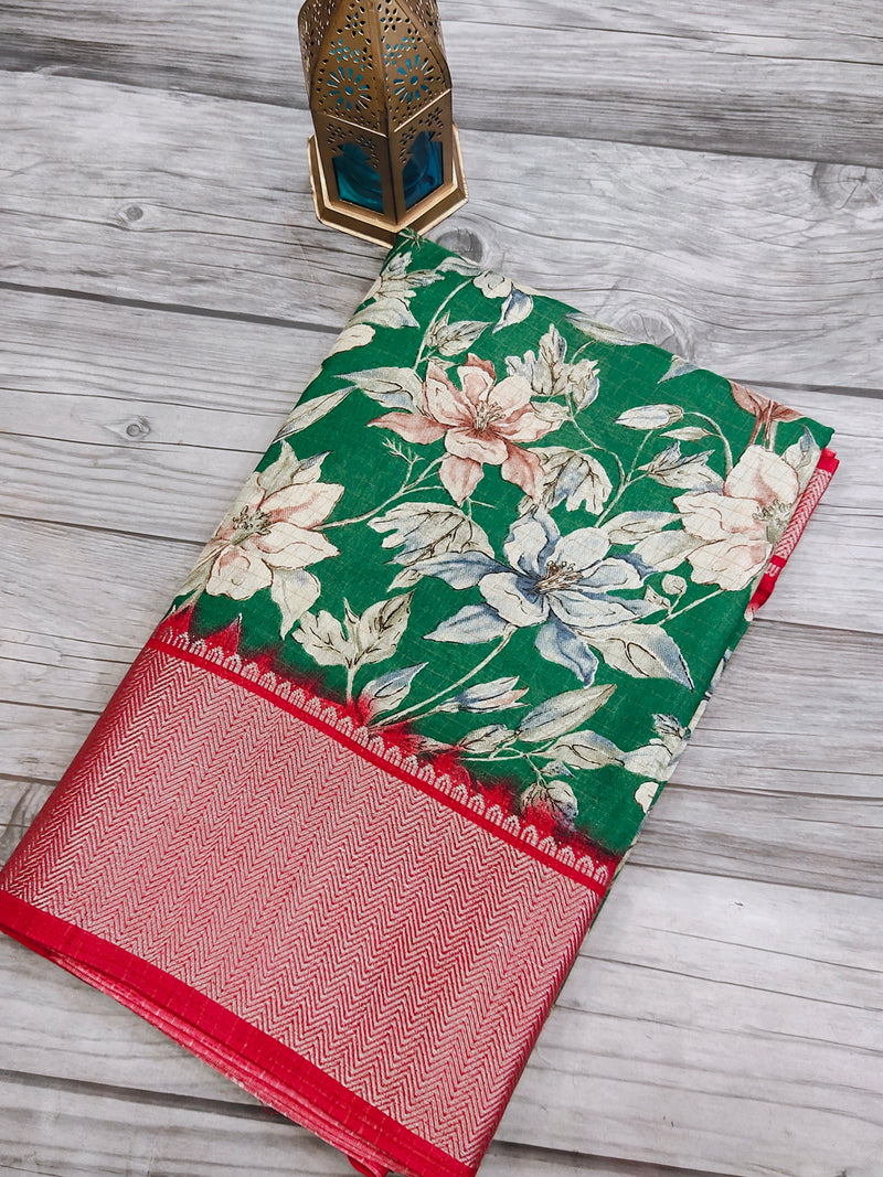 Green With Red Dola silk saree
