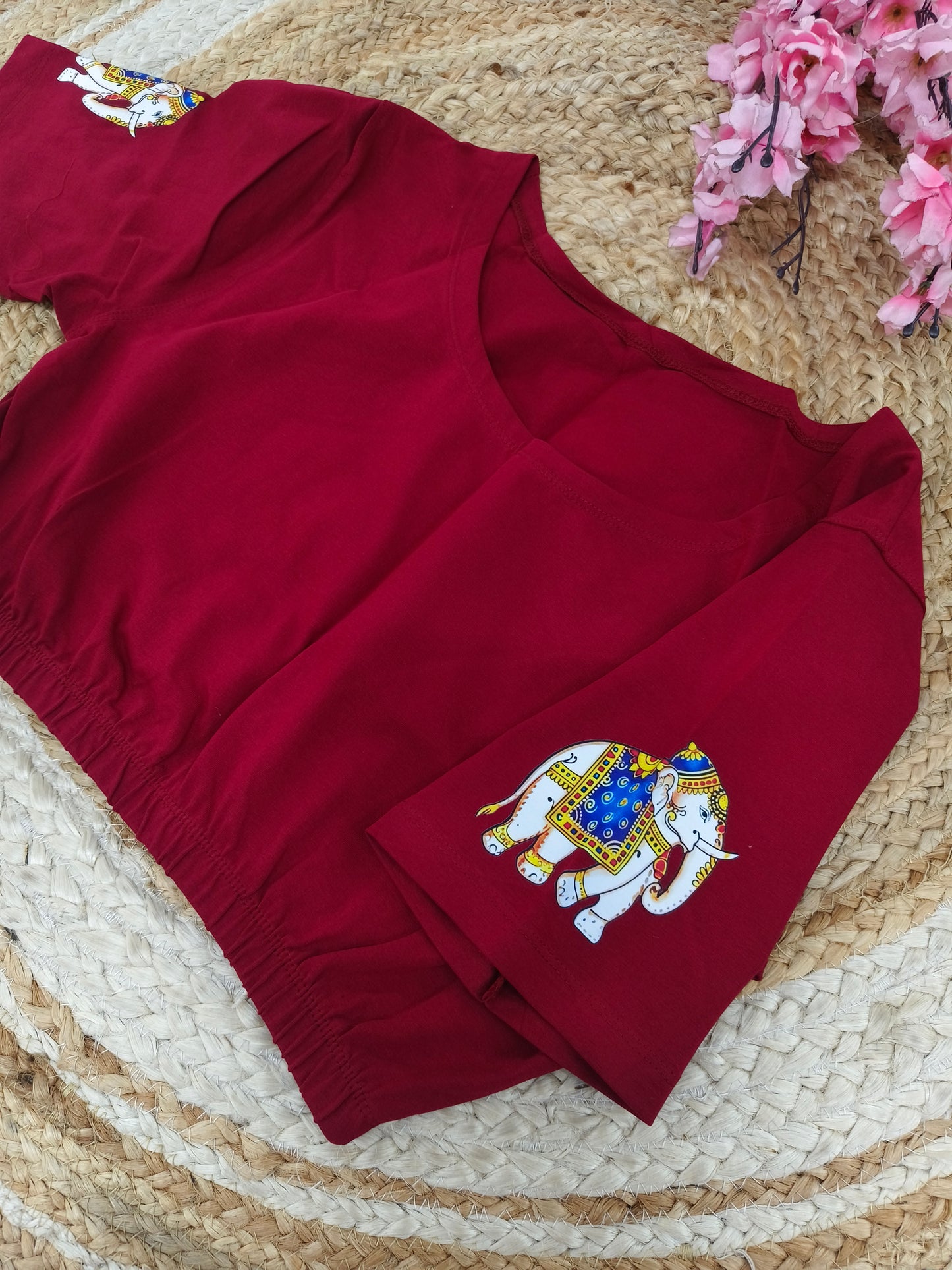 Maroon Stretchable blouse with unique printed design