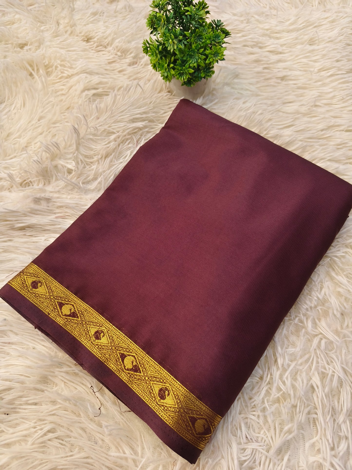 Brown semi Mysore crepe silk saree