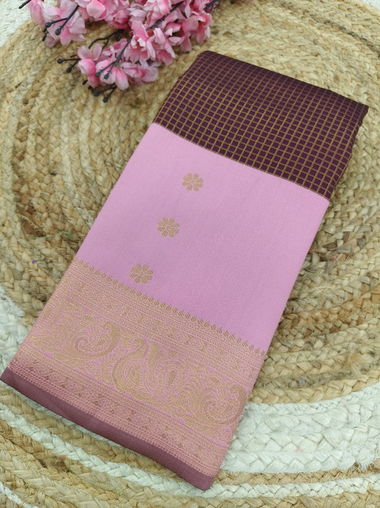 Wine with Pink semi silk saree