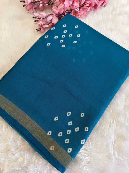 Sky blue Soft Lenin silk saree