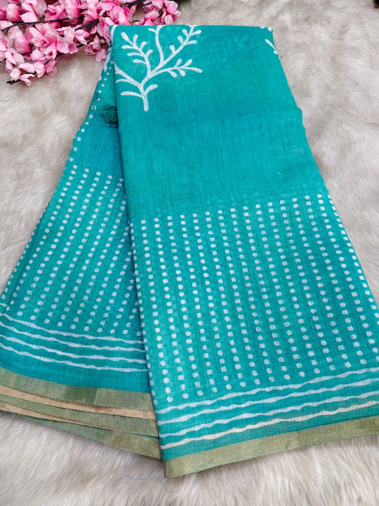 Mint Blue Linen cotton saree